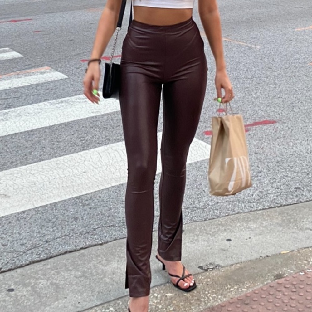 Slit-Hem Pleather Pants